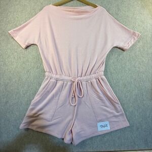 Pink Lily Womens Short Sleeve Boat Neck Lounge Romper Pink Small T0628